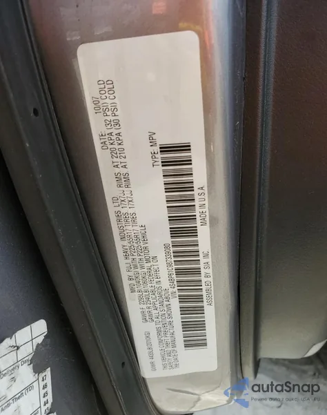 2008 Subaru Outback 2.5I z USA, uszkodzony, nr VIN 4S4BP61C987339080